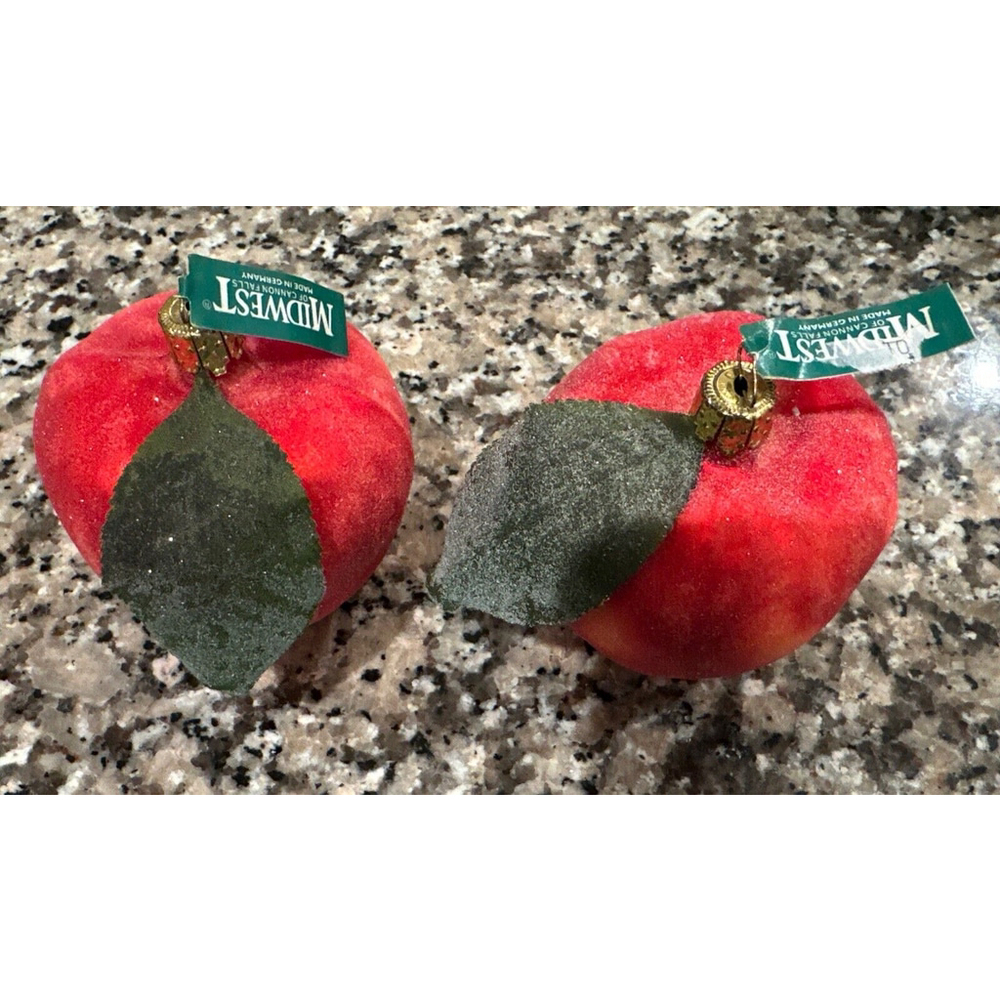 VTG Midwest of Cannon Falls Blown Glass Christmas Ornament Apple NOS Set Of 2